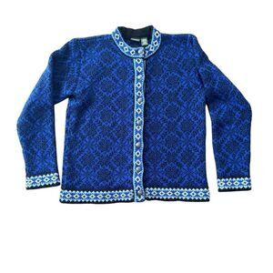 L.L. Bean Nordic Fair Isle Snowflake 100% Merino Wool Cardigan Sweater Small
